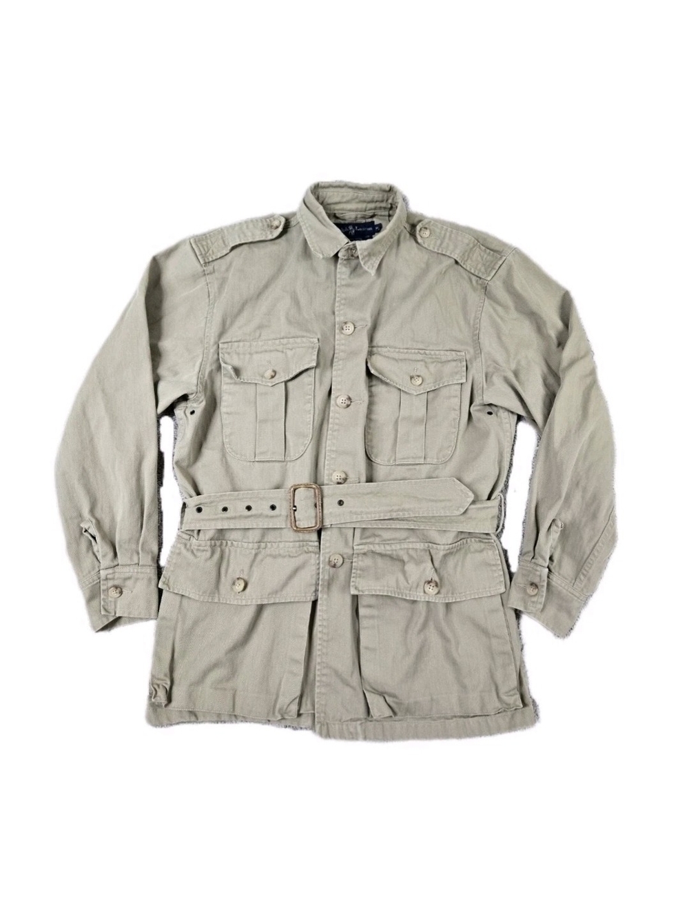 Vintage Ralph Lauren Safari Jacket Men M Beige Belted Utility Field Military 90s
